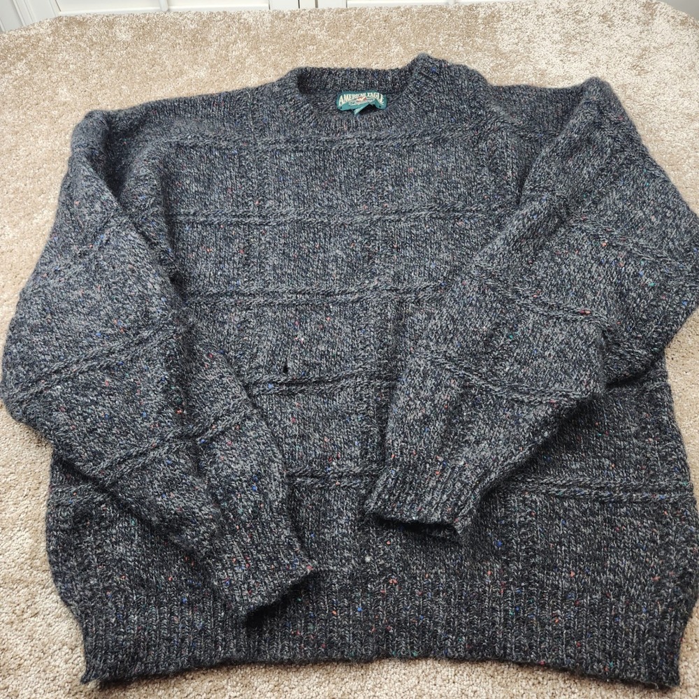 Vtg American Eagle Wool Donegal Confetti Fleck Sweater Mens L USA Made FLAW